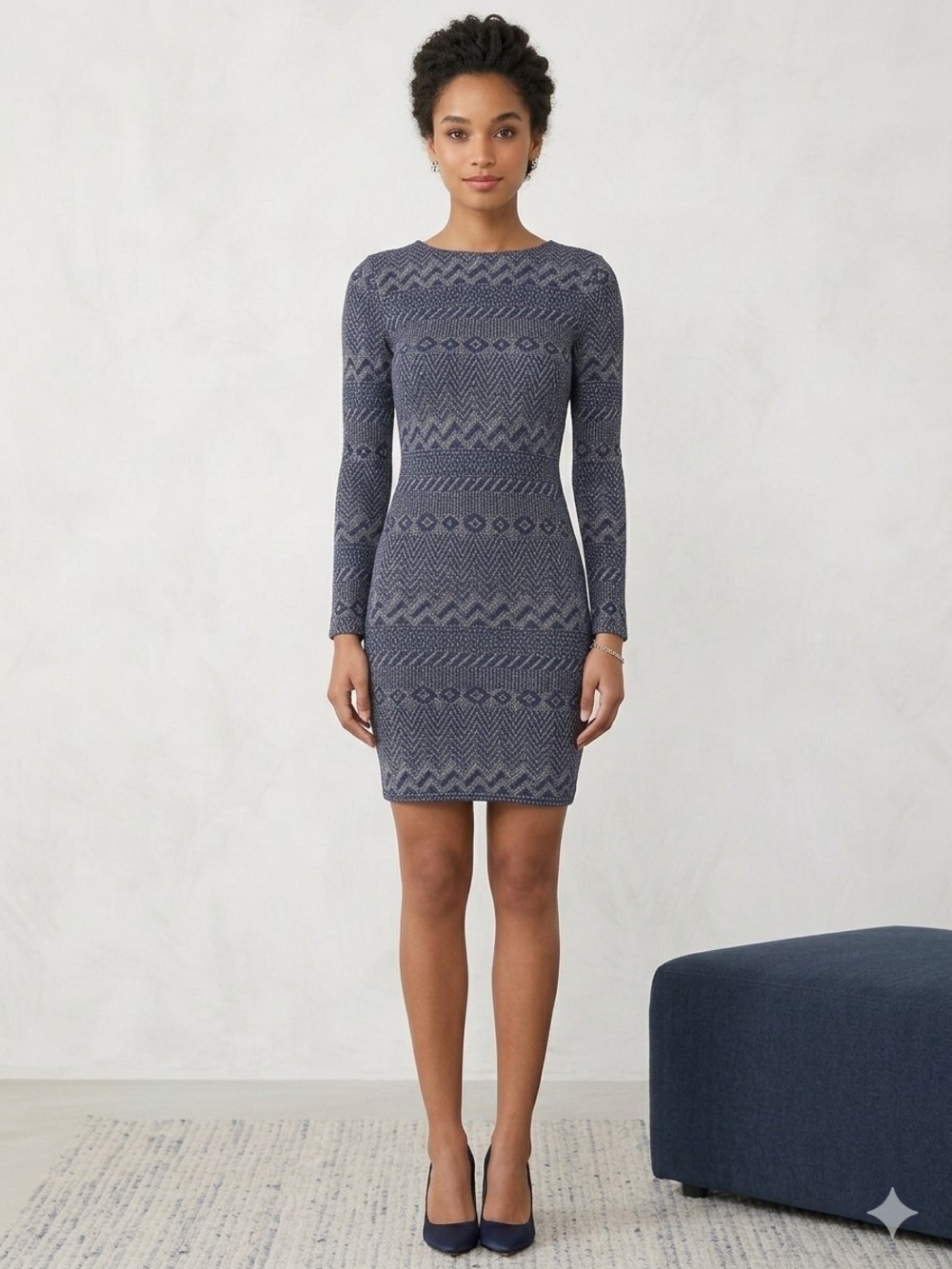 Black & Grey Textured Geometric Bodycon Mini Dress